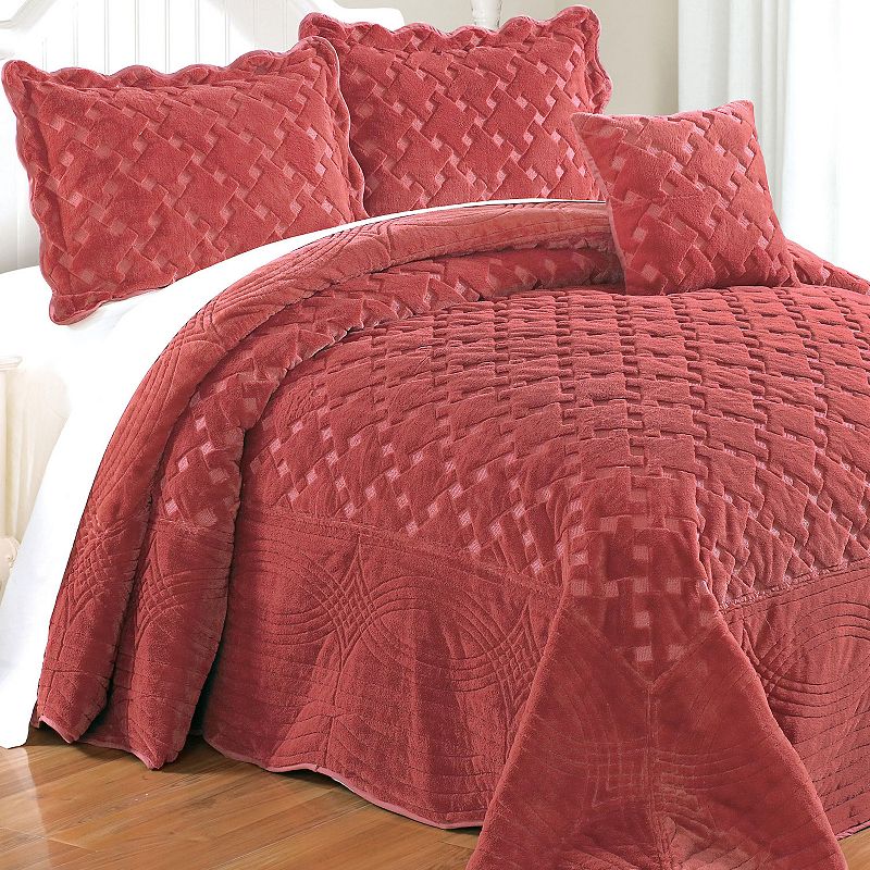 Tatami Quilted Faux Fur 4-Piece Bedspread Set, Red, King