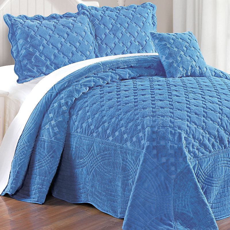 Tatami Quilted Faux Fur 4-Piece Bedspread Set, Blue, King