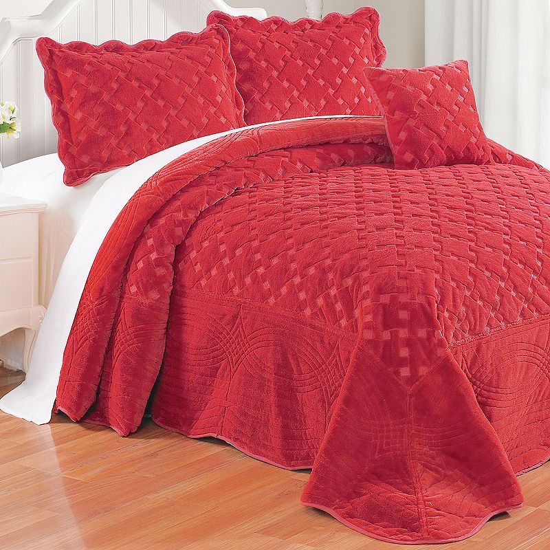 Tatami Quilted Faux Fur 4-Piece Bedspread Set, Red, King