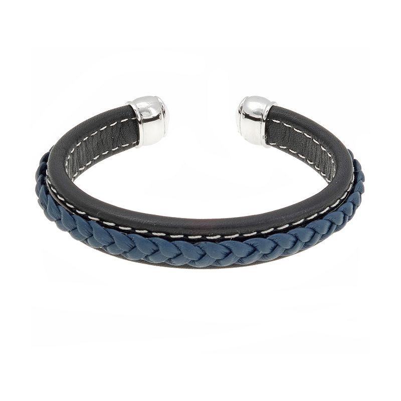 Mens LYNX Stainless Steel Blue & Black Cuff Bracelet, Size: 8, Multicol