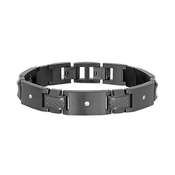 Men's LYNX Black Stainless Steel Cubic Zirconia Link Bracelet