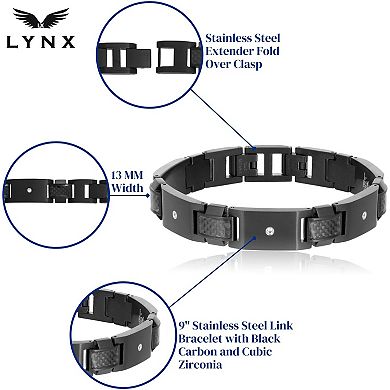 Men's LYNX Black Stainless Steel Cubic Zirconia Link Bracelet