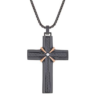 Men's LYNX Two-Tone Cubic Zirconia Cross Pendant Necklace