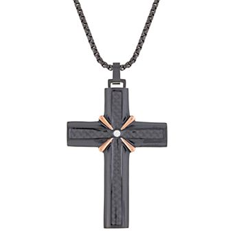 Men's LYNX Two-Tone Cubic Zirconia Cross Pendant Necklace
