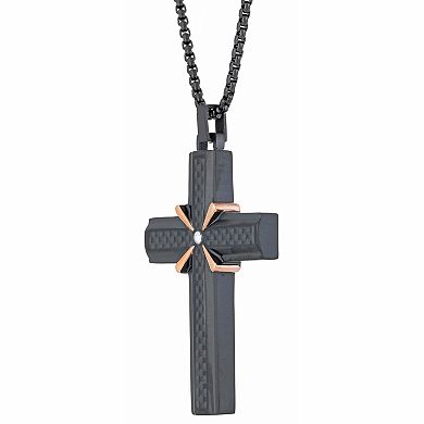 Men's LYNX Two-Tone Cubic Zirconia Cross Pendant Necklace