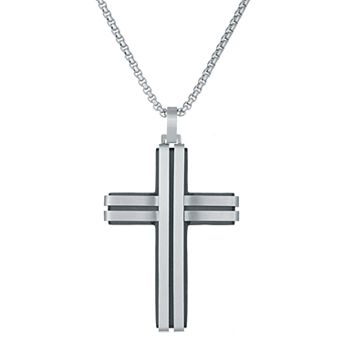 Men's LYNX Stainless Steel Black Ion Layered Cross Pendant
