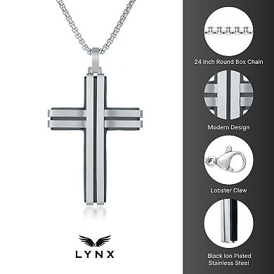 Men's LYNX Stainless Steel Black Ion Layered Cross Pendant
