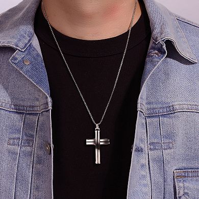 Men's LYNX Stainless Steel Black Ion Layered Cross Pendant
