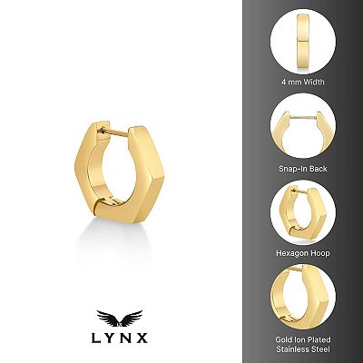 Men s LYNX Gold Tone Hexagon Hoop Earring