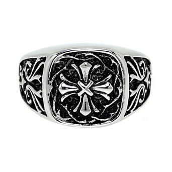 Men's LYNX Black Ion & Stainless Steel Cross Ring