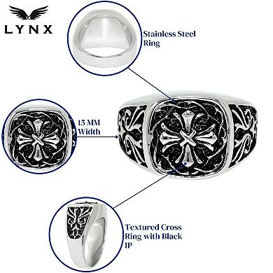 Men's LYNX Black Ion & Stainless Steel Cross Ring