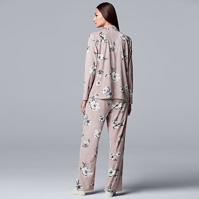 Women's Simply Vera Vera Wang 3-Piece Velour Pajamas & Socks Set 