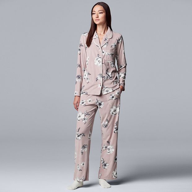 Women's Simply Vera Vera Wang 3-Piece Velour Pajamas & Socks Set