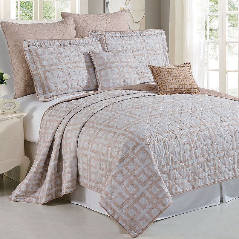 74902534 Serenta Austin Geo Coverlet Set, Beig/Green, King sku 74902534