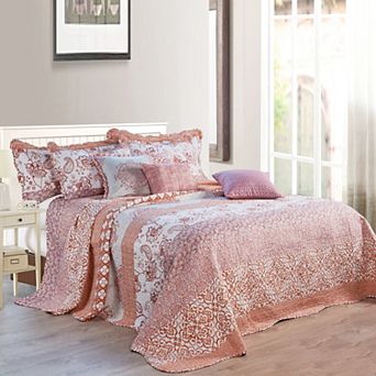 Serenta Coral Chevron 9 pc Bedspread and Sham Set