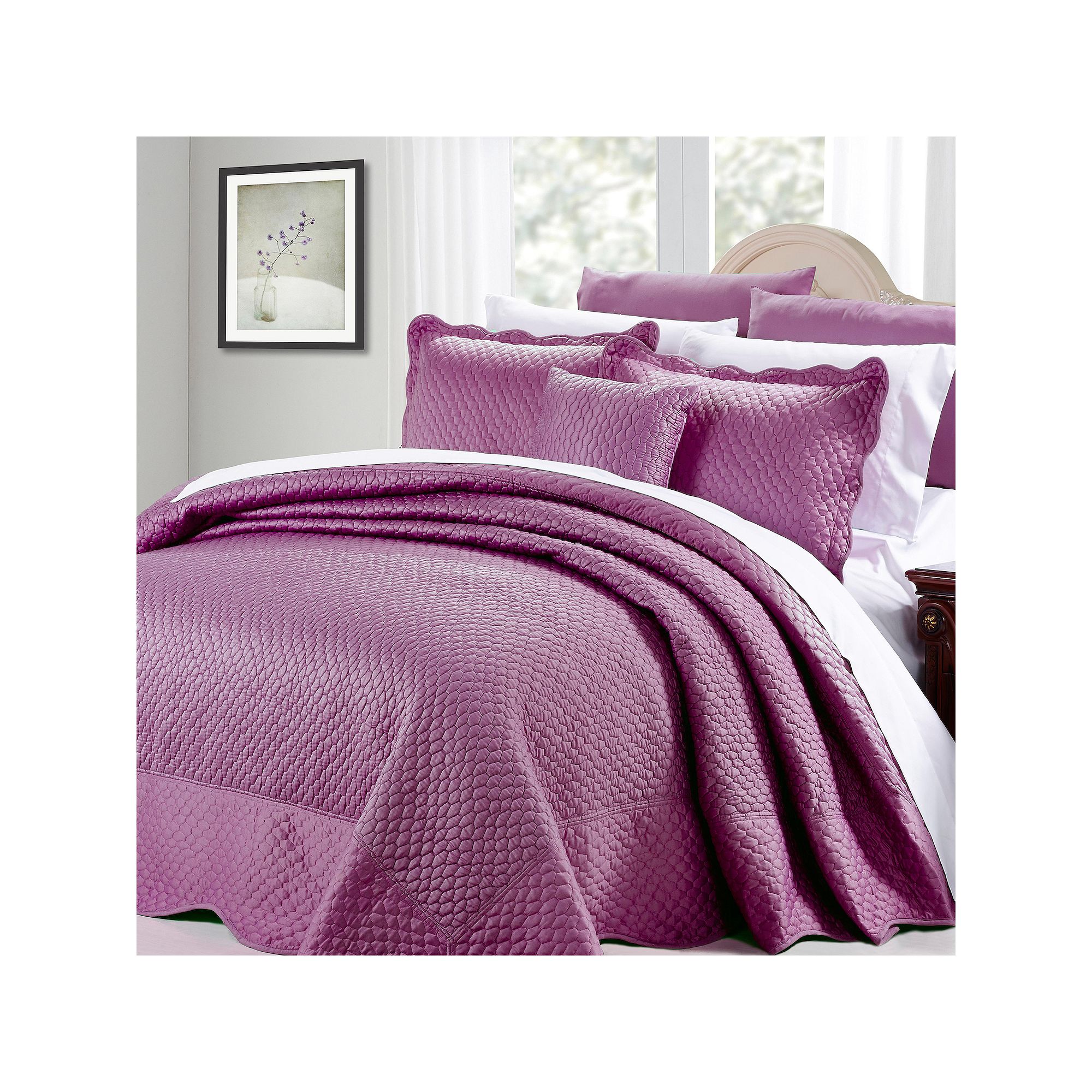 Serenta Matte Satin 4-Piece Bedspread and Sham Set, Purple