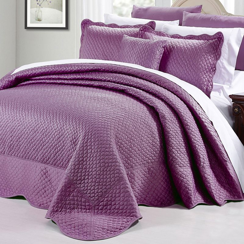 Serenta Matte Satin 4-Piece Bedspread and Sham Set, Purple, Queen