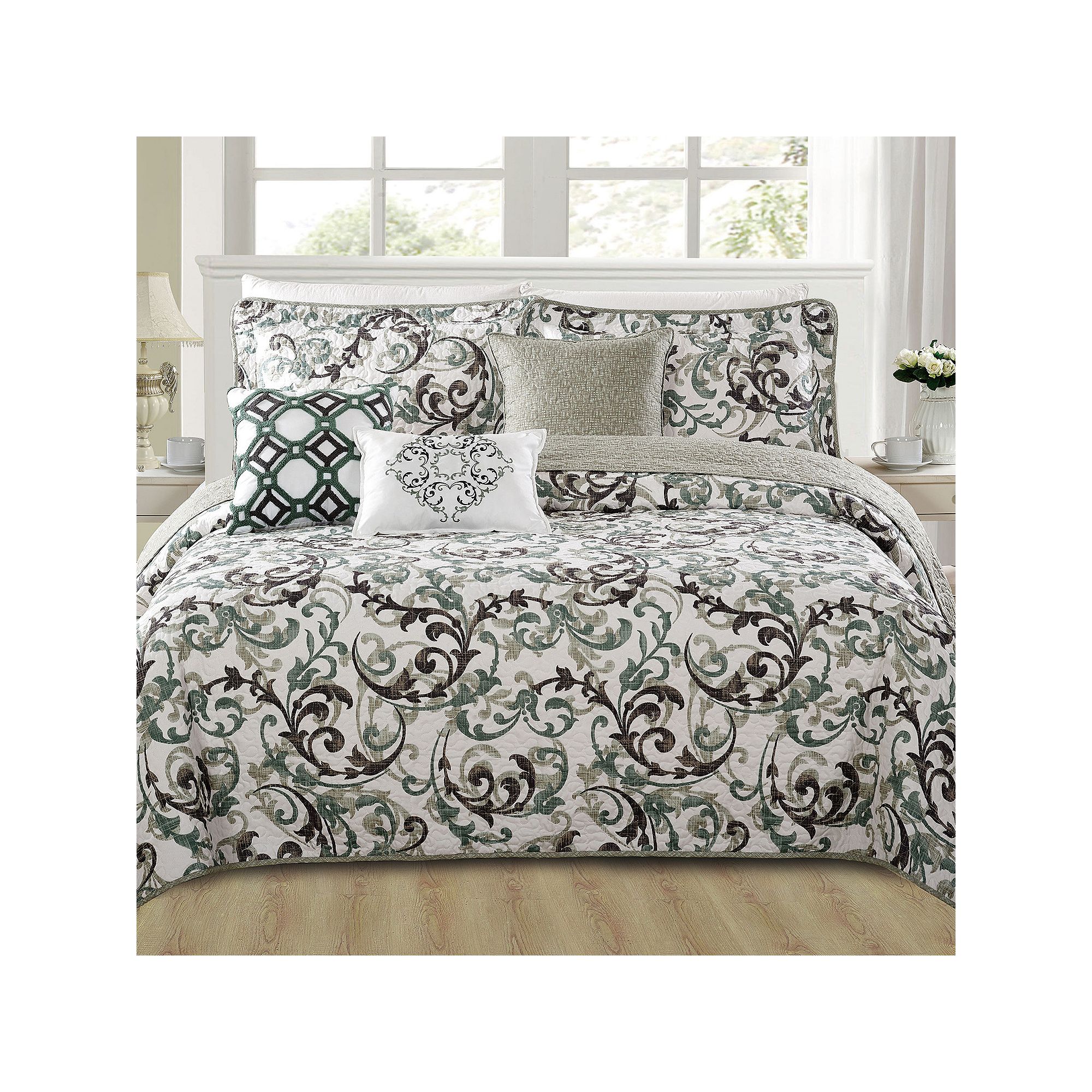 Serenta Ravello Scroll 6-Piece Coverlet and Sham Set, Blue