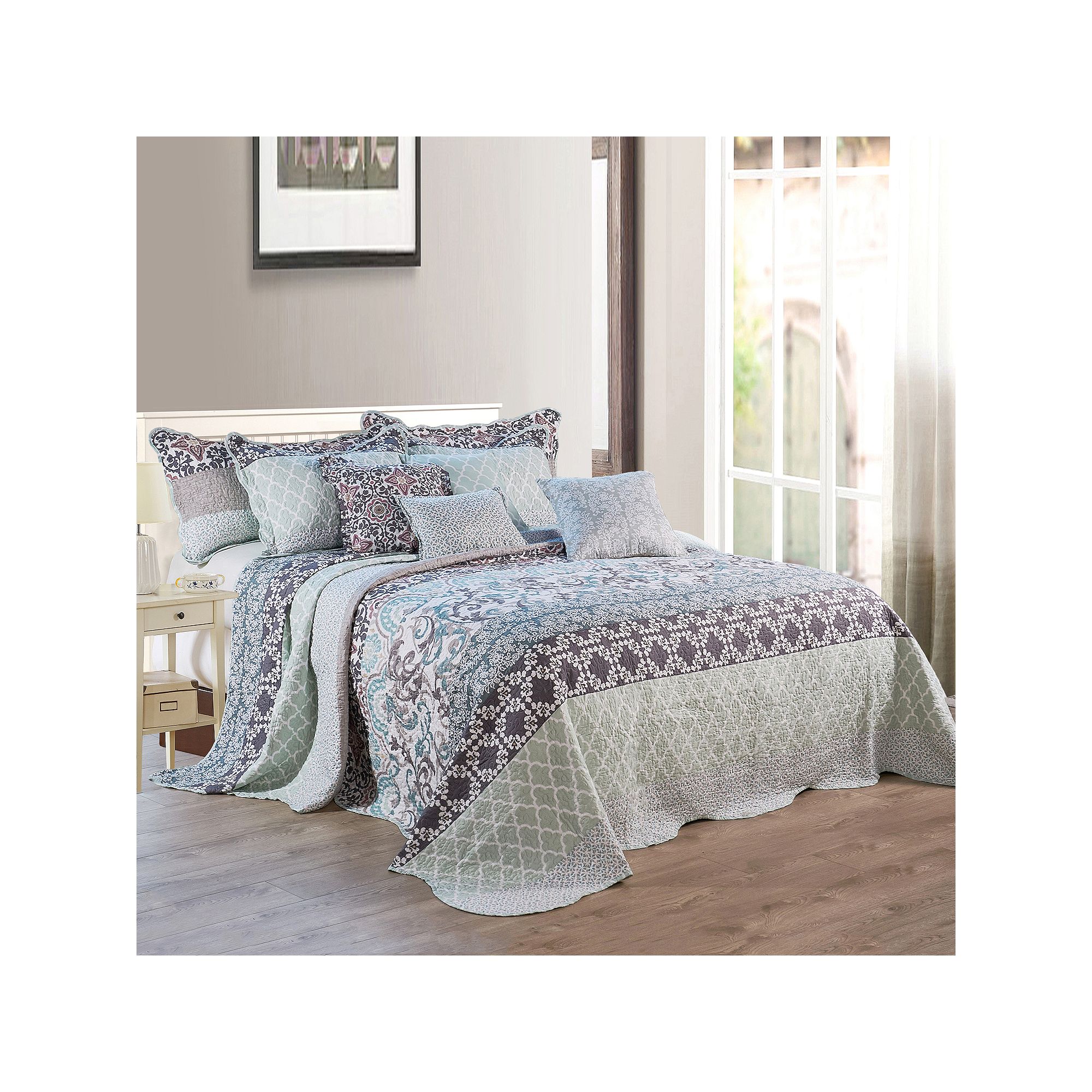 Serenta Royal Scroll Bedspread Set, Blue