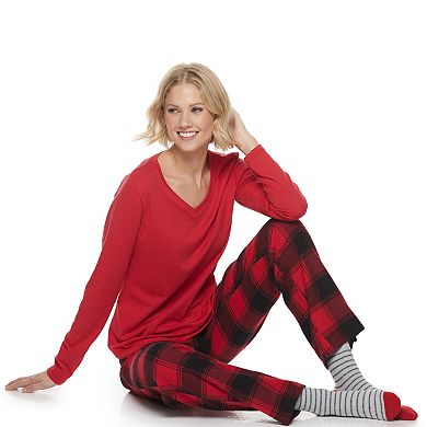 Women's Sonoma Goods For Life Knit & Flannel 3 Piece Pajama Set With Socks