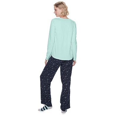Women's Sonoma Goods For Life Knit & Flannel 3 Piece Pajama Set With Socks