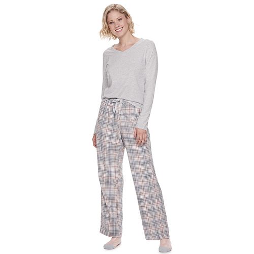 Women's Sonoma Knit & Flannel 3 Piece Pajama Set With Socks