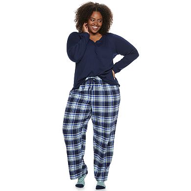 Plus Size Sonoma Goods For Life® V-neck Top, Pants & Socks Pajama Set