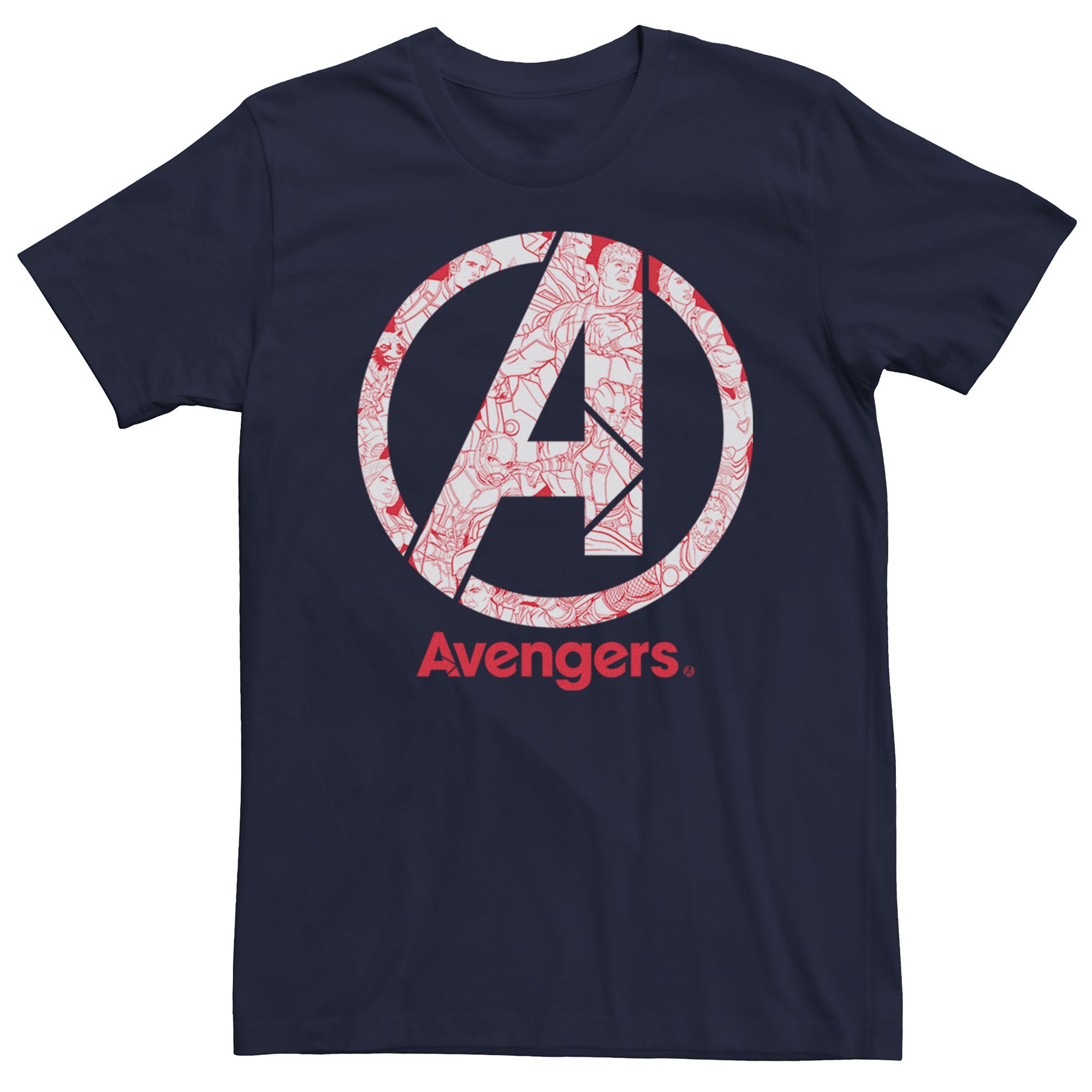 Mens Marvel Avengers Line Art Logo Tee, Size: Small, Blue