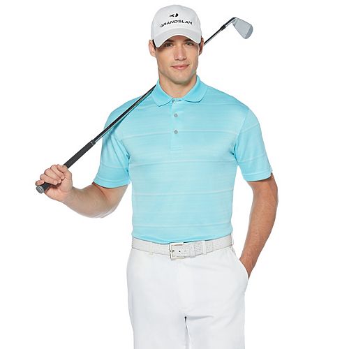 Men's Grand Slam Driflow Classic-Fit Striped Performance Golf Polo