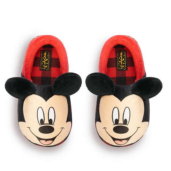 Josmo Kids Mickey Mouse Toddler Boys Plush A-Line Slippers with 3D Ears 