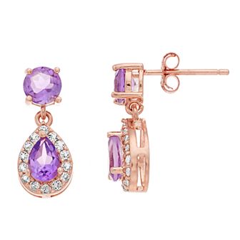 Gemminded 18k Rose Gold over Silver Amethyst Drop Earrings