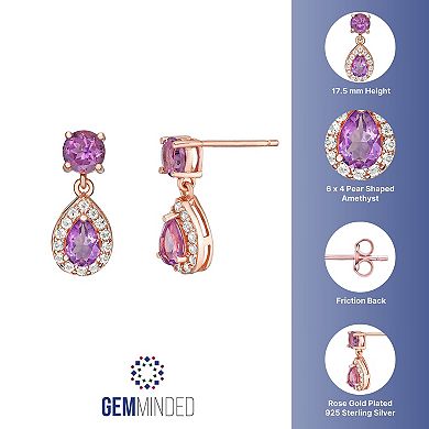 Gemminded 18k Rose Gold over Silver Amethyst Drop Earrings