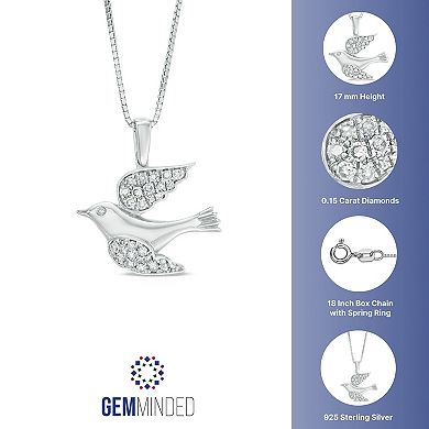 Gemminded Sterling Silver 1/6 Carat T.W. Diamond Bird Pendant Necklace