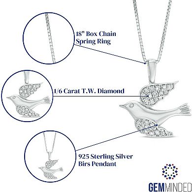 Gemminded Sterling Silver 1/6 Carat T.W. Diamond Bird Pendant Necklace