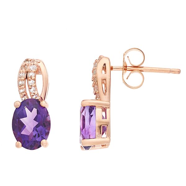 Gemminded Rose Gold over Silver Amethyst Drop Earrings