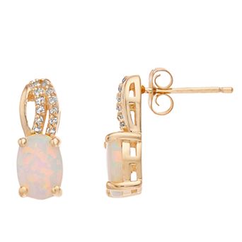 Gemminded Gold Over Silver Lab-Created Opal Drop Earrings