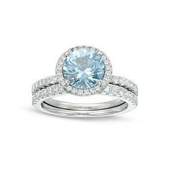 Gemminded Lab-Created Aquamarine Silver Tone 2 pc Wedding Band Set