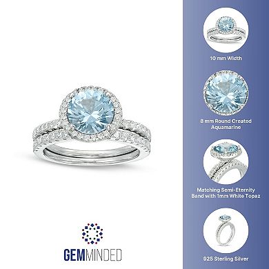 Gemminded Lab-Created Aquamarine Silver Tone 2-Piece Wedding Band Set