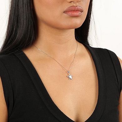 Gemminded Silver Tone Lab-Created Opal & Diamond Accent Turtle Pendant Necklace