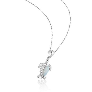 Gemminded Silver Tone Lab-Created Opal & Diamond Accent Turtle Pendant Necklace