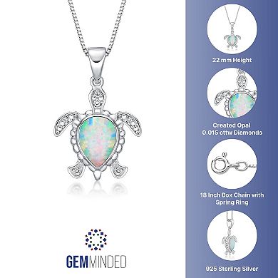 Gemminded Silver Tone Lab-Created Opal & Diamond Accent Turtle Pendant Necklace