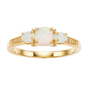 Gemminded 18k Gold 3-Stone Lab-Created Opal & Diamond Accent Ring