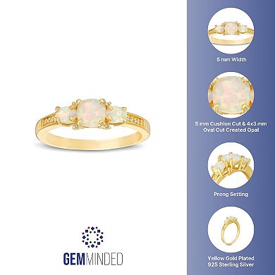 Gemminded 18k Gold 3-Stone Lab-Created Opal & Diamond Accent Ring