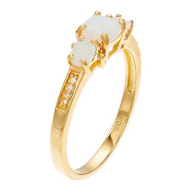 Gemminded 18k Gold 3-Stone Lab-Created Opal & Diamond Accent Ring