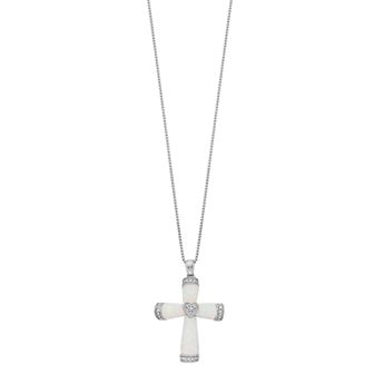 Gemminded Silver Tone Lab-Created Opal & Diamond Accent Cross Necklace