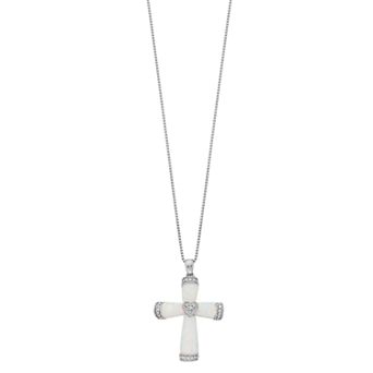 Gemminded Silver Tone Lab-Created Opal & Diamond Accent Cross Necklace