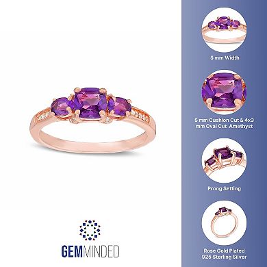 Gemminded 18k Rose Gold Over Silver 3-Stone Amethyst & Diamond Accent Ring