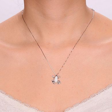 Gemminded Silver Tone Lab-Created Opal Frog Pendant Necklace