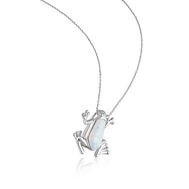 Gemminded Silver Tone Lab-Created Opal Frog Pendant Necklace