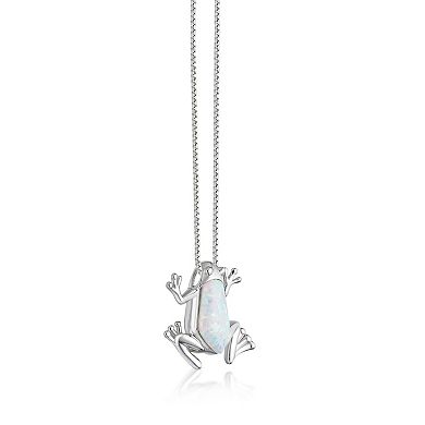 Gemminded Silver Tone Lab-Created Opal Frog Pendant Necklace
